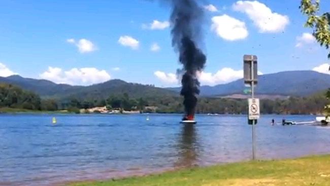 Jet-skier to the rescue as boat catches fire on Lake Buffalo