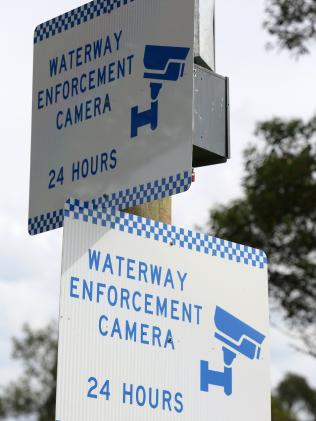 A sign waiting river users that their actions are on camera. Picture: Ian Svegovic